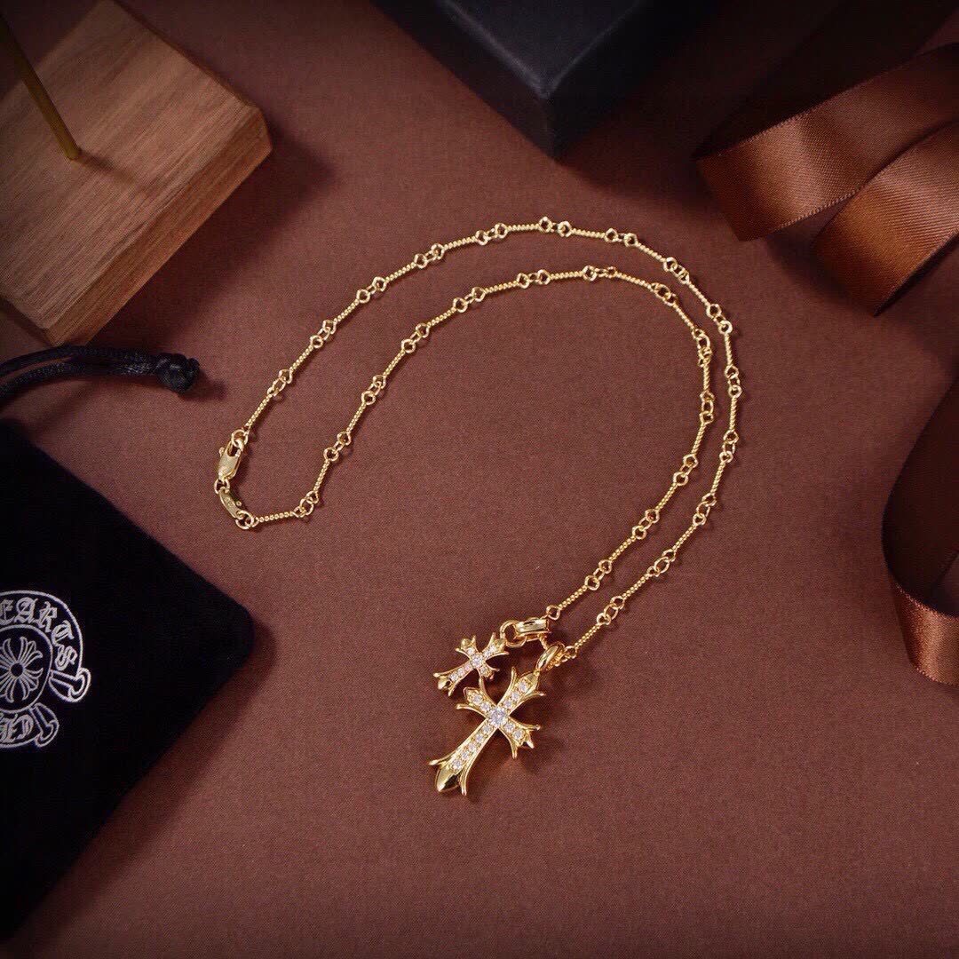 Chrome Hearts Gold Cross Pendant Necklace